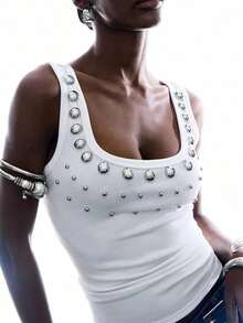 2026 Nuevo Camiseta de mujer minimalista para primavera/verano con decoración de metal, Camiseta de mujer, Camiseta deportiva de mujer, Blusa y camisa de mujer, Top de yoga, Negro - Blanco - Ver 7
