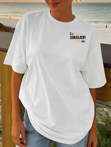 Camiseta de manga corta con estampado frontal y trasero - ESKALIERT, diseño de moda con estampado alemán - Camiseta estampada de moda para mujer, ideal para citas de fin de semana, reuniones y viajes. Camisa elegante adecuada para fiestas. - Blanco - Ver 2