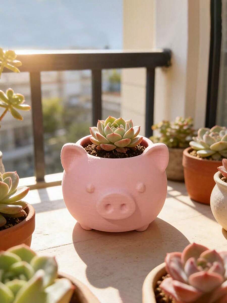 1个3D打印迷你粉色小猪花盆，造型可爱，适合种植多肉植物，可作为复活节礼物，也可作桌面或阳台装饰。 - 均碼 - 查看 1