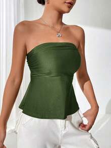 Top bandeau plisado de unicolor para vacaciones de mujer - Verde Oliva - Ver 5