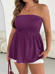 Blusa sin tirantes de rayas negras y blancas, versátil, cómoda y estilizadora, para mujer talla grande, ideal para primavera/verano, vacaciones y salidas, estilo europeo de verano - Morado - Ver 8