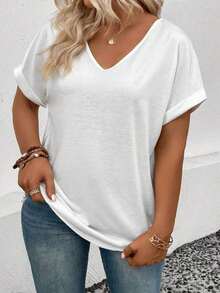 Selamara Camiseta casual versátil de talla grande con diseño de encaje y parches, nueva llegada para primavera/verano para mujeres - Blanco - Ver 4