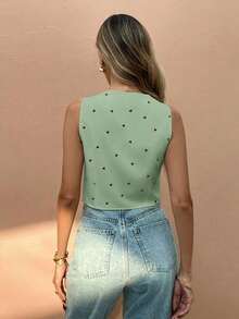 Camisa informal sin mangas para mujer, moda minimalista para uso diario - Verde - Ver 2