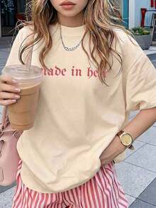 New Arrival Summer 2026 Women's Casual Style Loose Cotton T-Shirt, Round Neck And Short Sleeve, Gothic Graphic Print "Made In Hell", Comfortable And Breathable, For Daily Wear And Streetwear Women's Tops T-Shirts - 風格 - 查看 1