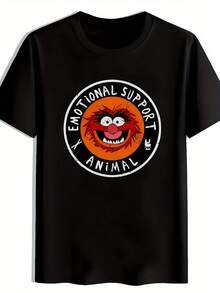 Camiseta casual de hombre con cuello redondo y diseño versátil de estampado negro, un gran regalo para hombres[COD] - Negro - Ver 1