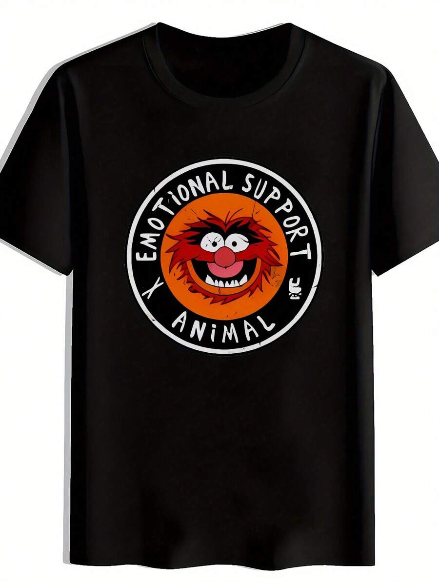 Camiseta casual de hombre con cuello redondo y diseño versátil de estampado negro, un gran regalo para hombres[COD] - Negro - Ver 1
