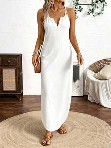 Vestido Maxi de Tirantes Finos con Rayas Verticales Multicolor para Mujer BDSHJKa - Blanco - Ver 4