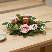 Flower Wreath Candle Rings Decorative Rose Wreath Pillar Candle Garland For Home Dining Table - Pink - View 4