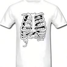 Camisetas negras divertidas para hombres, Camiseta de cuello redondo de algodón con imagen de estructura de órgano de Anatomía de esqueleto, grupo de gatos pequeños, Verano - Blanco - Ver 1