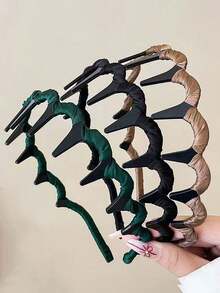 2 Peças Faixa de Cabelo Ondulada de Coroa Alta para Mulheres, Grampos de Cabelo Antiderrapantes para Uso Externo, Lavagem do Rosto, Fixação de Fios Rebeldes, Festival, Festa - Multicolorido - Visão 3