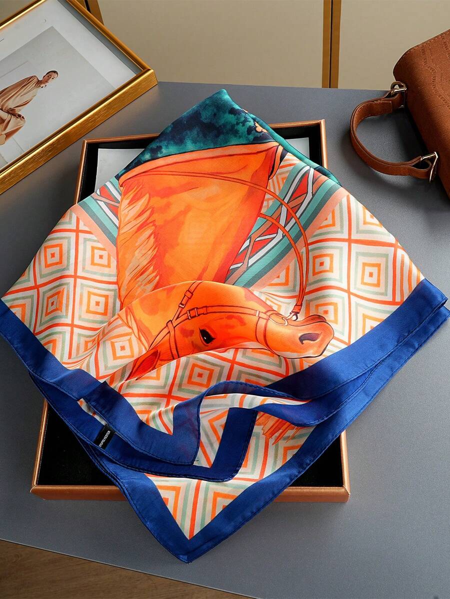 1pc 70*70cm/27.56inch Fashion Scarf, Luxury Floral Print Square Scarf, Women's Neckerchief, Casual Polyester Scarf, Versatile Accessory - Multicolor - View 1