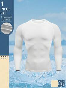 Men's Pure Black Long-Sleeved Thermal Underwear Top, Round Neck Style, Highly Elastic, Quick-Drying And Breathable, Fashionable And Slim With Sports Attributes, Can Be Used As Fitness Clothes, Running Training Clothes, Cycling Clothes, Winter Style Suitable For Outdoor Skiing In Cold Weather, Suitable For Keeping Warm In Autumn And Winter - trắng - Xem 1