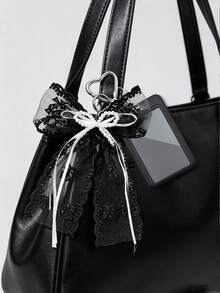 Black Lace Bow Heart-Shaped Clasp Pendant With Pearl Decor, Suitable For Bag Charm, Keychain, Can Hold ID Card, Star Card, Transit Card, Photo, Residence Permit, Etc. - Multicolor - View 9