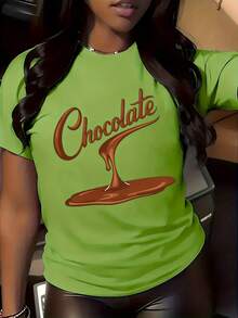 Camiseta cómoda de talla grande para mujer con diseño de gotas de chocolate - básica y versátil. - Negro - Ver 7