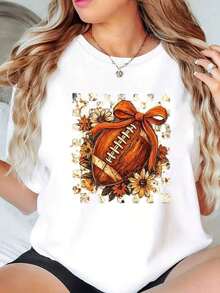 Camiseta Casual con Diseño Vintage de Fútbol, Camiseta Naranja con Patrón Floral para Aficionados al Deporte, 220g, 100% Algodón, Duradera - Blanco - Ver 6