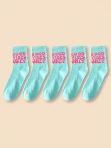 1/3/5/6 Pairs Women Letter & Flower Mid-Calf Socks, New Spring/Autumn High Elasticity Casual Tube Socks, Comfortable Soft Student Socks, Street Style Ladies Socks - Multicolor - View 14