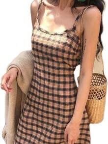 Women Short Dresses - Coffee Brown - View 2
