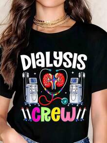 Camiseta para Personal de Diálisis para Enfermeras y Personal Médico con Diseño de Máquina de Diálisis Renal y Estampado de Estetoscopio para Trabajadores de la Salud - Negro - Ver 1