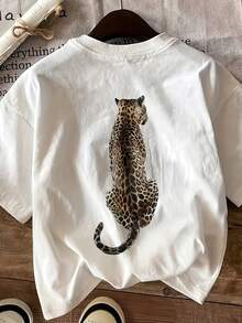 Women's Casual Sporty Short Sleeve Leopard Print Crew Neck T-Shirt - 白色 - 查看 8