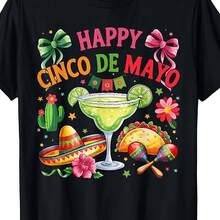 Camiseta para la Celebración del 5 de Mayo, diseño unisex adecuado para todas las edades, camiseta estampada de manga corta para el verano de 2026, 180G--Camiseta cómoda y relajada para el ocio. - Negro - Ver 6