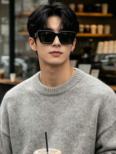 Classic Minimalist Men's Fashion Retro Square Glasses, Men's Casual Business Travel Outdoor Tourism Minimalist Personalized Eyewear