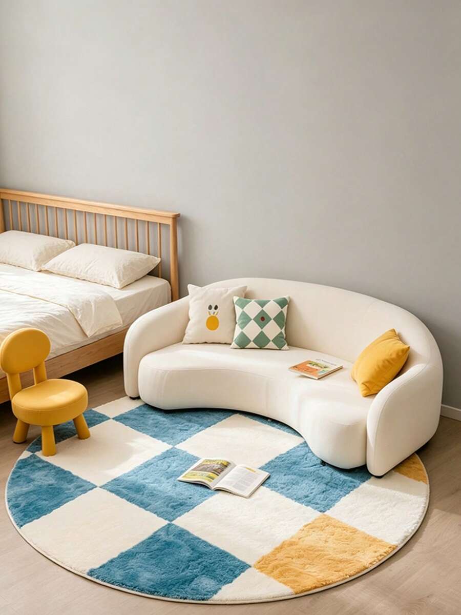 1pc Round Checkerboard Pattern Doormat, Suitable For Outdoor, Home Decor, Area Rug, Bathroom Mat, Bedroom Mat, Home Entrance Mat, Non-Slip Entrance Dance Mat, Durable And Easy To Clean - C - View 1