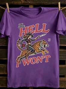 Ropa de Vacaciones para Mujer: Camiseta de Vaquera "The Hell I Won't" para Mujer – Camiseta de Cuello Redondo con Gráficos Retro de Motociclista y Tatuaje Western, Top Casual Estilo Wild Western. Esta es una camiseta de manga corta para mujer, suave, agradable al tacto, versátil y de puro algodón, adecuada para el uso diario, ocasiones informales y ropa deportiva. Es una camiseta de algodón puro para mujer, holgada, cómoda y deportiva, ideal para primavera/verano, perfecta como capa base. Holgada y cómoda, ideal para las vacaciones de verano de las mujeres. - Morado - Ver 11