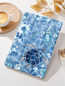 Blue Glass Sea, Sea Turtle, Ocean Element Pattern Tablet Protective Case, Tri-Fold Stand Protective Shell, Compatible With IPad 10.2 Inch, Pro 2021/2020, 9th/10th Gen, (A16) 11 Inch 11th Gen 2025, Galaxy Tab A8 10.5 Inch 2022, Matepad 10.4/Tab, Anti-Drop, With Pen Slot, Support Sleep/Wake, Gift For Kids/Family - Multicolor - View 5