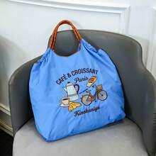 1 pièce Nouveau sac de courses pliable en nylon avec motif brodé de boisson au café, sac à bandoulière croisé pour femme, sac fourre-tout pour les trajets quotidiens et les fêtes - Multicolore - Voir 8