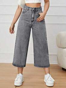 Jeans de pierna ancha recortado - Gris Claro - Ver 5