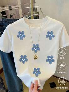 Spring/Summer 2026 Fashion Short Sleeve T-Shirt, Cartoon Print, Couple Style, Underwear/Outerwear, Casual Round Neck Office Unisex One Piece Top - 白色的 - 查看 6