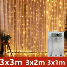 1 pieza Cortina de ventana con luces LED de cuerda con 8 modos de iluminación, luces colgantes de interior con batería para boda, fiesta de cumpleaños, dormitorio, decoración de ventana (baterías no incluidas) - Lámpara de cortina con caja de pilas AA - Ver 2