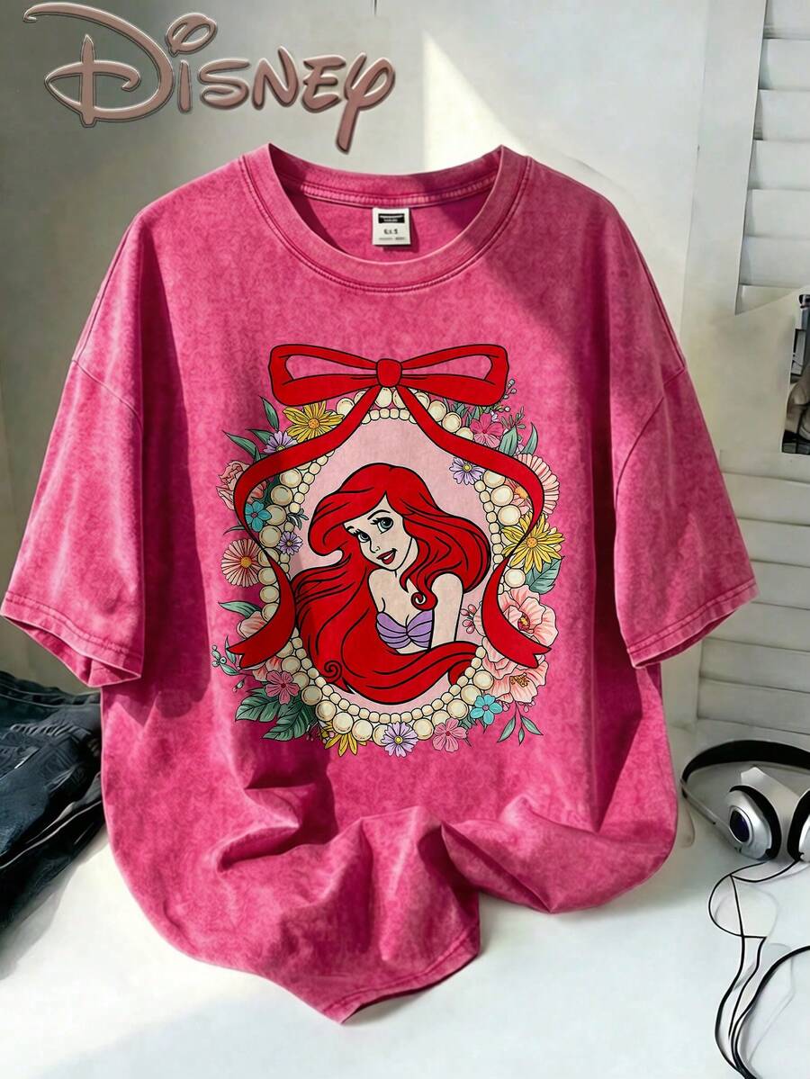 Disney Oversize Round Neck Washed T-Shirt With Disney Ariel Print, Disneyland, Disney Animal Kingdom, Disney Family Vacation Trip, Summer Outfits For Women, Vacation Outfits Women, Dresses,, Dresses For Women, Summer Clothes, Summer Tops, Capris For Women, Rompers For Women, Jeans For Women, Jorts, Graphic Tees Women, Tank Tops Women, Dresses For Women Summer, Summer Tops, Summer Clothes, Summer, Swimsuits For Woman, Bathing Suits For Women, Bikinis, White Tank Top, Women Sweatshirts & Hoodies, Cord Sets For Women, Trajes Elegantes De Mujer, Conjuntos De Dos Piezas Para Mujer, Skirt Two Piece Set, Conjuntos De Mujer, Blusas, Trajes De Mujer Casual, Free Shipping, Co Ords Sets Women, Faldas - Màu Hoa hồng đỏ - Xem 1
