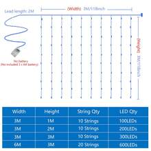 1 pieza Luces de cadena LED para cortina de ventana con 8 modos de iluminación, lámpara de atmósfera alimentada por batería para decoración de fondo de ventana en interiores, boda, fiesta de cumpleaños (Baterías no incluidas) - Lámpara de cortina con caja de pilas AA - Ver 8