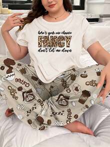 Women's Leopard Print Pajama-Style T-Shirt, Short-Sleeved White T-Shirt Made Of Pure Casual Fabric, Round Neck, Regular Fit, Comfortable And Suitable For All Seasons, Ideal For Everyday Wear And As A Holiday Gift. - 白色 - 查看 1