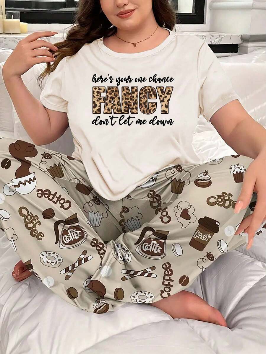 Women's Leopard Print Pajama-Style T-Shirt, Short-Sleeved White T-Shirt Made Of Pure Casual Fabric, Round Neck, Regular Fit, Comfortable And Suitable For All Seasons, Ideal For Everyday Wear And As A Holiday Gift. - 白色 - 查看 1