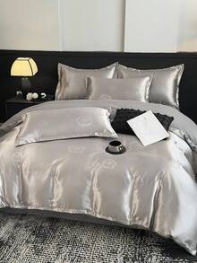 Bộ chăn ga gối 3 món dệt jacquard mềm mại (1 vỏ chăn + 2 vỏ gối), thích hợp cho phòng ngủ và phòng khách. - Xám - Xem 3