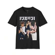 Camiseta con estampado retro de collage de SEVENTEEN Junhui Wen, camiseta vintage de ídolo , blusas de mujer, blusas, blusas casuales para mujer, tops de mujer, tops, unisex - Negro - Ver 1