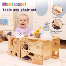 Banco Mesa y Sillas para Niños Montessori Escalera para Niños Antideslizante, Taburete para Niños Baño, Torre de Aprendizaje Montessori para Cocina, Torre de Pie con Riel de - Color de Pino - Ver 5