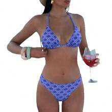 New 2026 Printed Bikini, Halter Neck, Adjustable Straps, Triangle Cup, Sexy Vacation Bikini, Women's Swimsuit - FF1348-nA - View 6