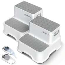 COOSEYA - Taburete para 2 niños pequeños, taburete para lavabo de baño, cocina, multifuncional, antideslizante, doble para niños color gris, 2 paquetes - Gris - Ver 8