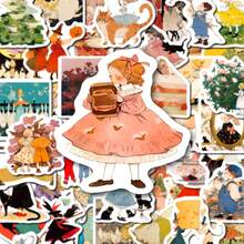 50 Stücke Märchen Aufkleber, Vintage Aquarell verspieltes Mädchen & Fantasy Charakter Aufkleber, ideal für Journaling, Scrapbooking, Laptop Dekoration, Wasserflaschen, ästhetische Schreibwaren und Geschenkverpackung, Partyfavoren & kleine Geschenke für Märchenliebhaber - 7*6*1 - Übersicht 9