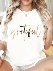 Nueva Colección 2026: Camiseta de Algodón para Mujer con Cuello Redondo y Mangas Cortas, Estampado Divertido. Camiseta Negra con Estampado en Lámina Dorada, Estilo Casual y Holgado para Mujer. Camiseta Suave y Cómoda con Cuello Redondo para Uso Diario. Adecuada para el Día de San Valentín, Fiestas de Navidad, Actividades Deportivas, Fiestas de Fin de Año, Salidas, Deportes y Otros Regalos Festivos. - Blanco - Ver 7