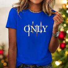 Women's T-Shirt With Artistic Letter Print - Stylish And Fashionable - Round Neck, Short Sleeve, Casual Sporty Style, Various Sizes, Multiple Colors Available, Soft - 藍色 - 查看 7