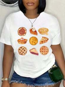 Camiseta de Mujer PremiumLoosePie con Estampado de Patrón, Cuello Redondo, Ropa Casual, Regalo, Nueva Camiseta de Verano para Mujer, Top Casual y Cómodo con Cuello Redondo, Idea de Regalo - Blanco - Ver 7