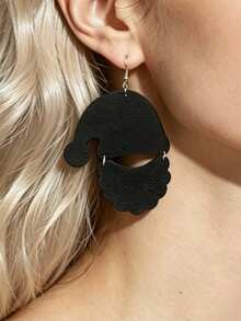 1 Pair Dark Gothic Santa Claus Double-Layer PU Leather Earrings, Niche Patchwork Jewelry, Unique Holiday Party Long Earrings - Black - View 1