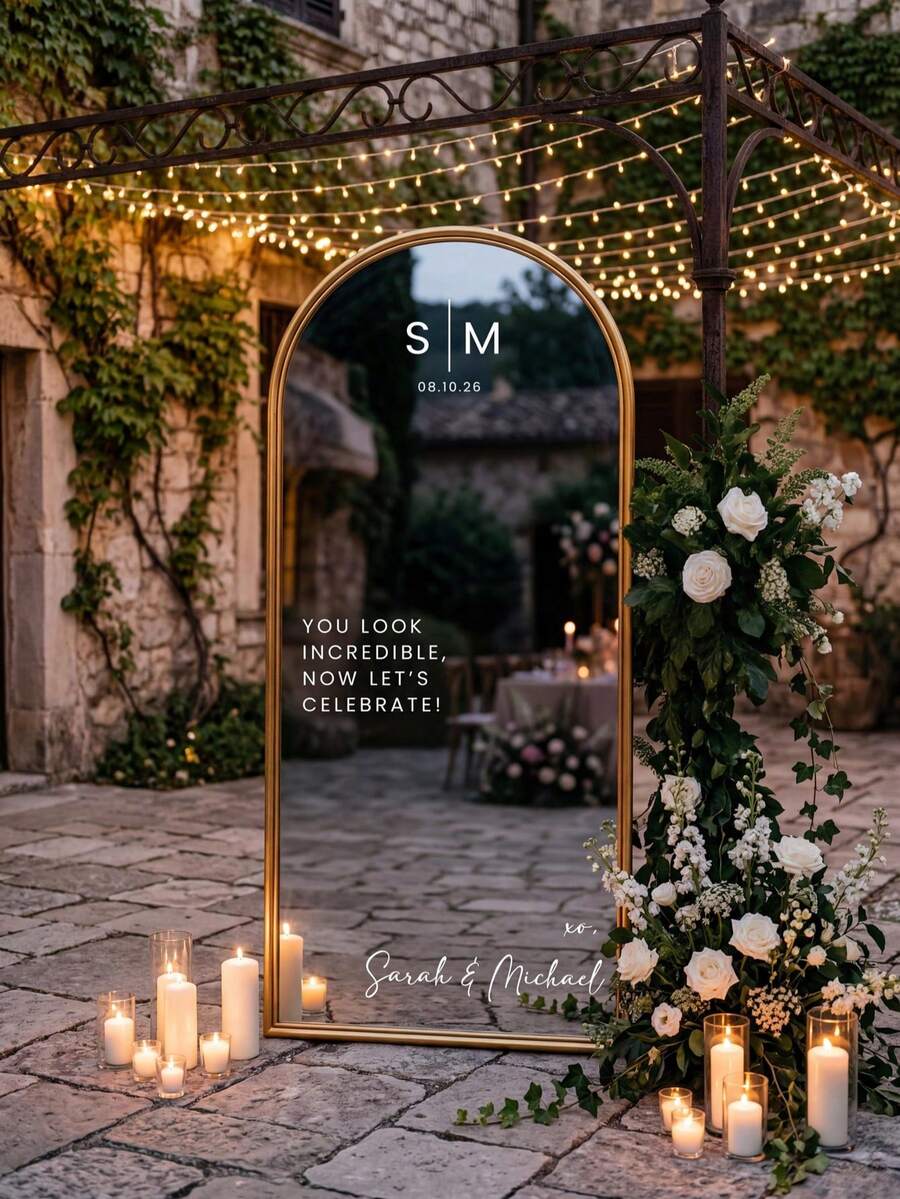 Customized Mirror Sticker Wedding Decor - Wedding Signage Decor DIY Wedding Stickers - Mirror Sticker "Welcome To The Wedding" - Customized Mirror Letter Sticker Decals - Just Married - Wedding Marriage Decor/Modern Wedding Welcome Sign/Personalized Newlyweds Name And Date/Mirror Sticker - Bridal Shower - Multicolor - View 1
