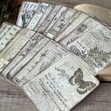 50張復古魔法頁手工紙包，復古樂譜與英文筆記，清新花卉、格紋與蝴蝶圖案，不對稱DIY日記本背景裝飾紙，適用於手工藝品與學校辦公用品 - 長方形 - 查看 15