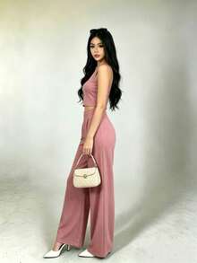 2-Piece Set Of Tank Top And Solid-Color Pants For Casual Holiday Wear - Pink - View 4