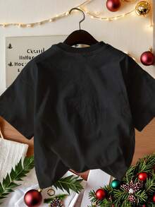 | Exquisite Design | Loose And Comfortable | Easy To Match | Women's 100% Cotton Short-Sleeve T-Shirt - White With A Christmas Tree Design And The Slogan "Booked" In A Book-Themed Design, Casual Round Neck Top, Suitable For Book Lovers On Vacation, Book-Themed Outfits, Spring And Summer Wear. - 黑色 - 查看 2